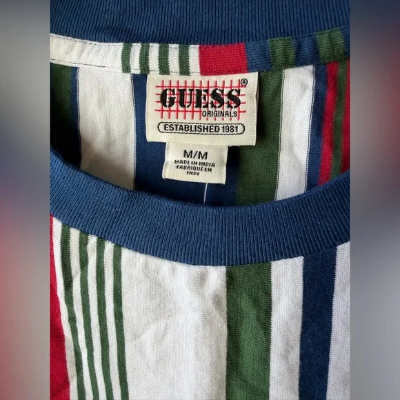 Men’s S & M Guess Originals Pat Vertical Striped Tee- Relaxed Fit - Unisex - Picture 8 of 14